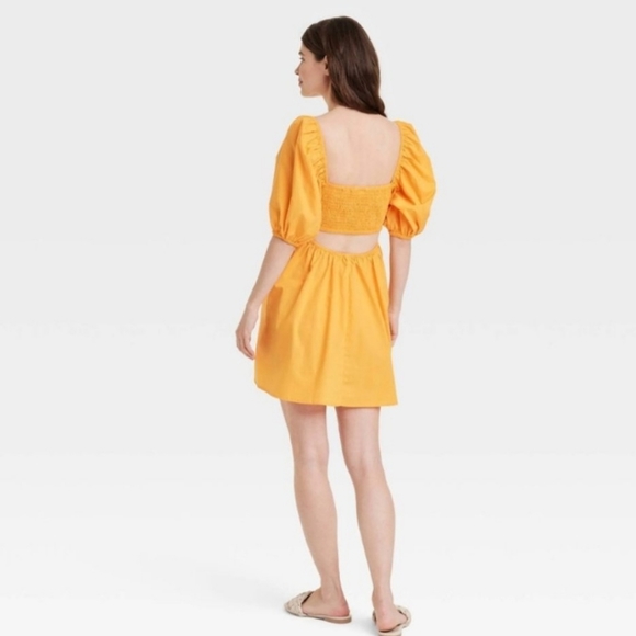 NWT a new day orange dress size large with smocked and cut out back - Picture 2 of 11